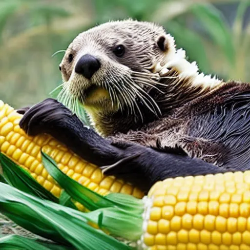 Image similar to a sea otter combined with corn on the cob