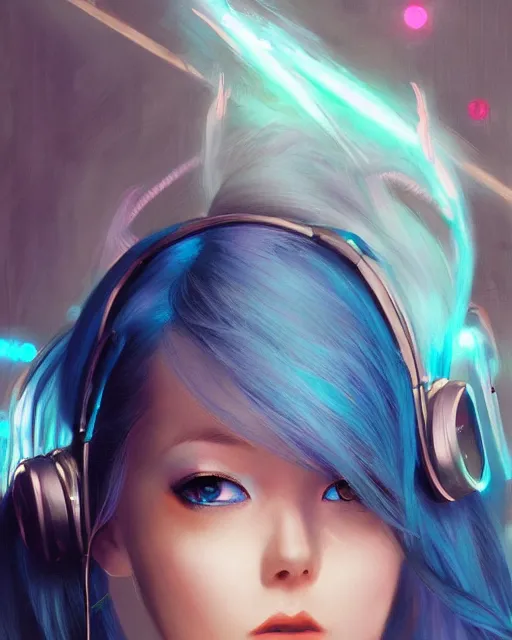 Prompt: pretty girl djing at a rave, light blue hair, rem rezero, laser lights, sharp focus, digital painting, 8 k, concept art, art by wlop, artgerm, greg rutkowski and alphonse mucha