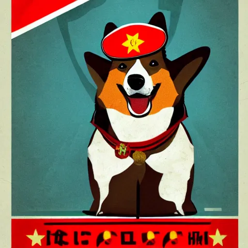 Prompt: corgi dog as communist dictator, soviet propaganda style