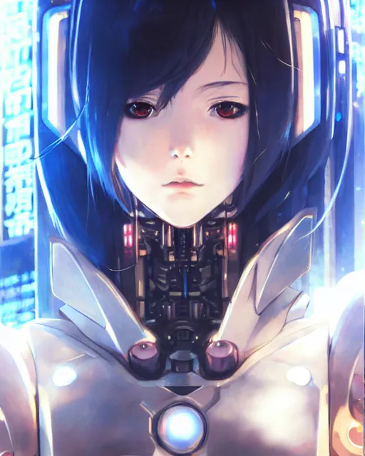 Image similar to portrait Anime Girl in mecha armor in night tokyo Sharp fine face pretty face, realistic shaded Perfect face, fine details. Anime. cyberpunk realistic shaded lighting by katsuhiro otomo ghost-in-the-shell, magali villeneuve, artgerm, rutkowski Jeremy Lipkin and Giuseppe Dangelico Pino and Michael Garmash and Rob Rey