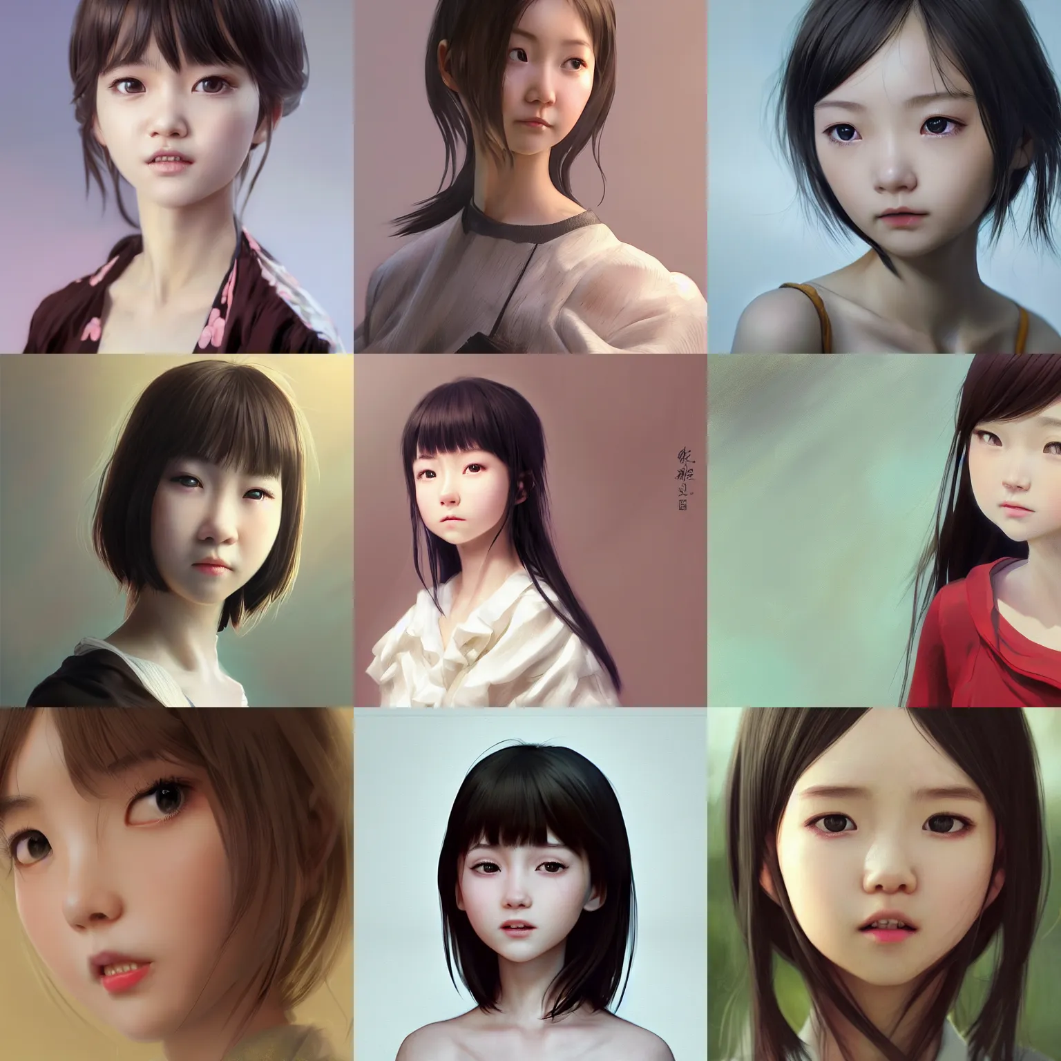 Prompt: realistic style at CGSociety by WLOP,ilya kuvshinov,krenz cushart,Greg Rutkowski,trending on artstation.Zbrush sculpt colored,Octane render in Maya,Houdini VFX.Realistic close-up face,cute young Chinese girl,expressing joy,wearing dress,silky hair, deep eyes.Oil painting.Cinematic dramatic atmosphere,sharp focus,soft volumetric studio lighting.