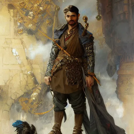 Image similar to highly detailed portrait of a handsome, wealthy kurdish merchant d & d. art by donato giancola, eugene delacroix, ruan jia, carl larsson, peter mohrbacher. trending on artstation, intricate details, energetic composition, fantasy, concept art, illustration, elegant art, global illuminaition