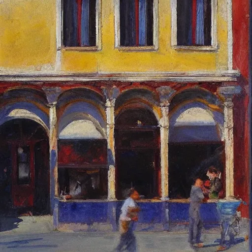 Image similar to italian restaurant in venice, sunny, shadows, richard schmid