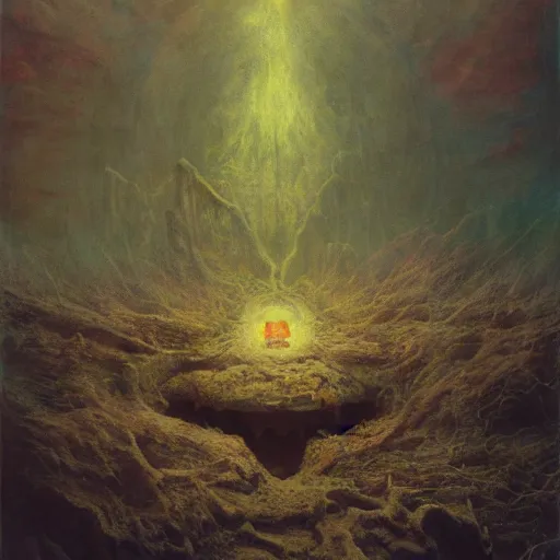 Image similar to the lonely abyss | highly detailed oil painting, hyperrealistic, very intrincate | cinematic lighting, award - winning | by rachel ruysch, giger, beksinski and bocklin | by austin osman spare and william blake, trending on artstation, cgsociety, official art, octane.