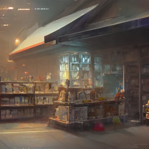 Image similar to concept art of a store that sells everything in the universe, by greg rutkowski