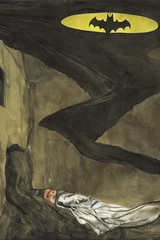 Image similar to Andrew Wyeth artwork, Batman in the batcave