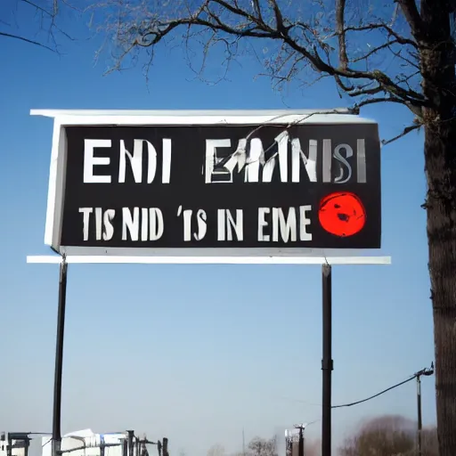 Image similar to 'END TIMES' sign that reads: END TIMES