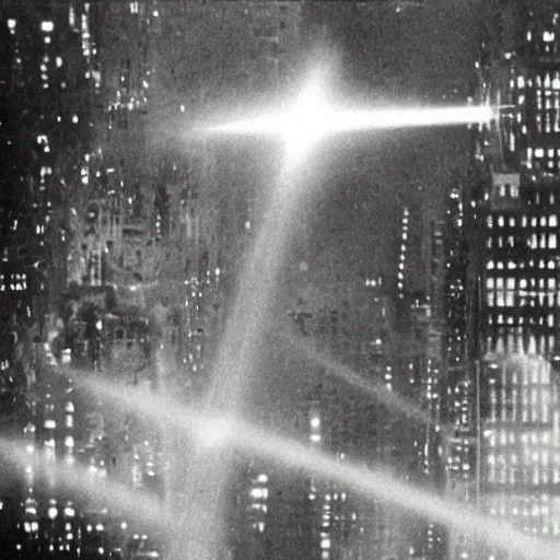 Prompt: laser beam blast destroys new york city 1 9 5 5, archive photo