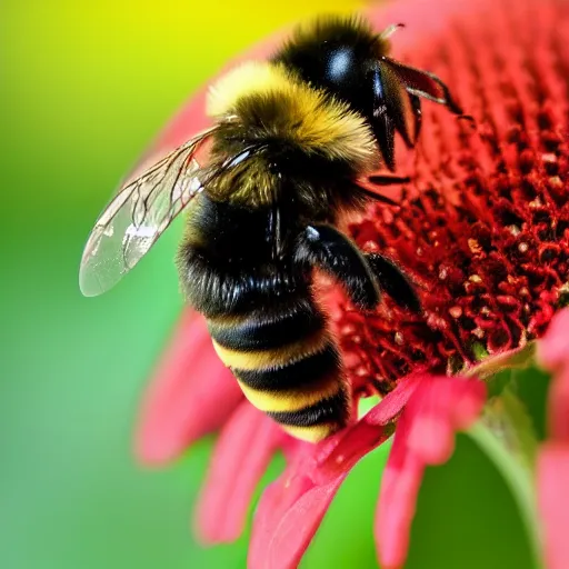 Image similar to a macro shot of a bumble bee pollinating a flower