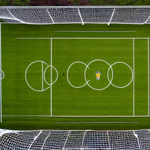 Prompt: a soccer field viewed from the top