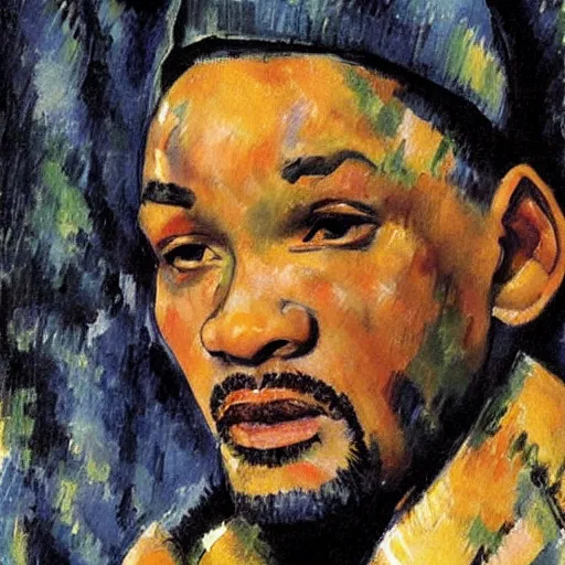 Image similar to will smith crying, painted by cezanne