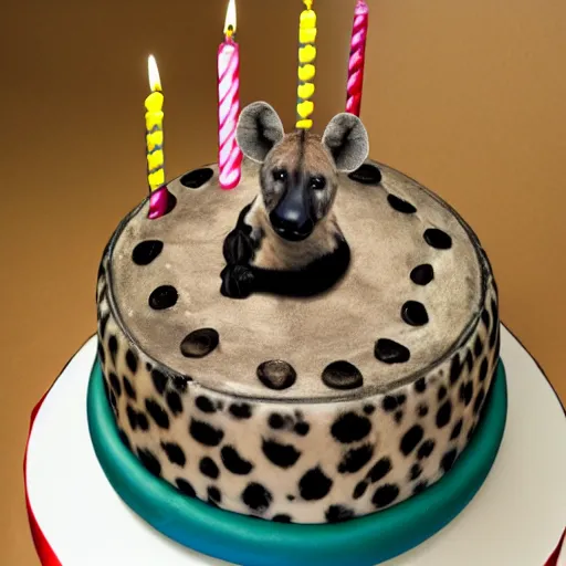 Image similar to a birthday cake with a hyena sitting on top