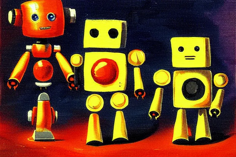 Prompt: a cute little robots painting by walotsky ron