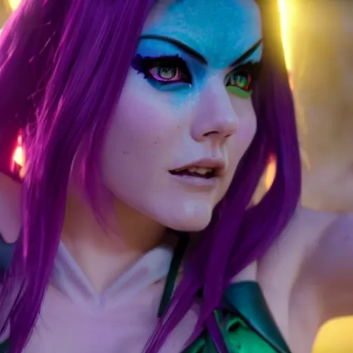 Image similar to cinematic scene with elisha cuthbert as jolyne from jojo's bizarre adventure, live action film, stone ocean, dramatic, small details, volumetric lighting, still frame