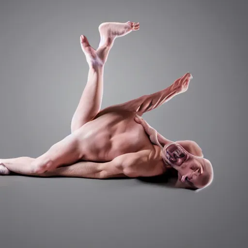 Prompt: photo of contortionist twisting their body around
