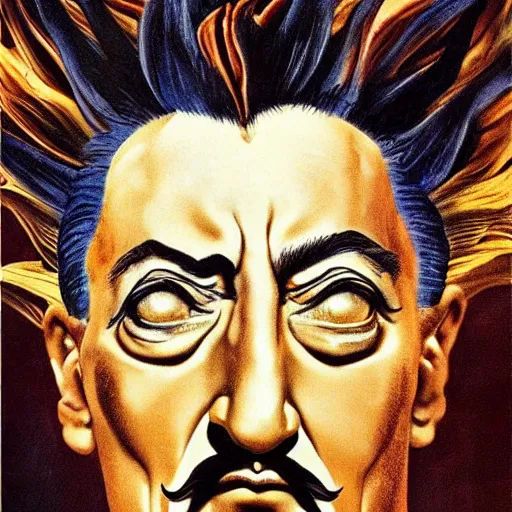 Prompt: salvador dali going super saiyan 3, hyperrealism