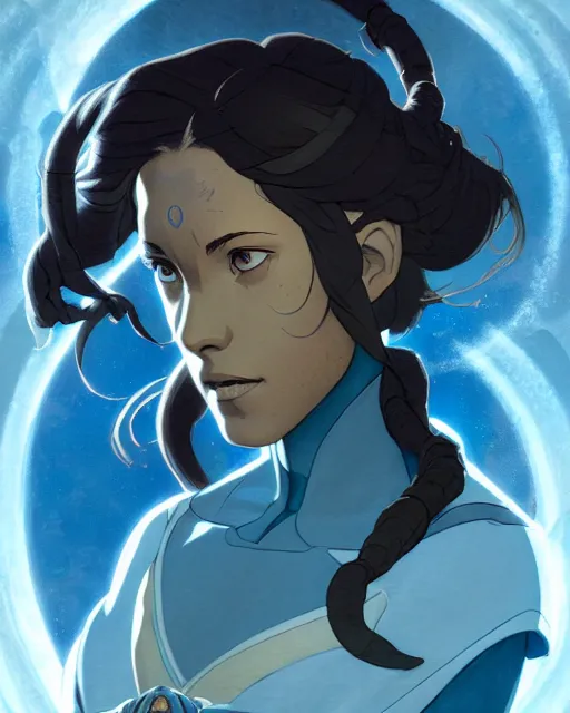 Image similar to avatar korra from the legend of korra, character portrait, portrait, close up, concept art, intricate details, highly detailed by greg rutkowski, michael whelan and gustave dore