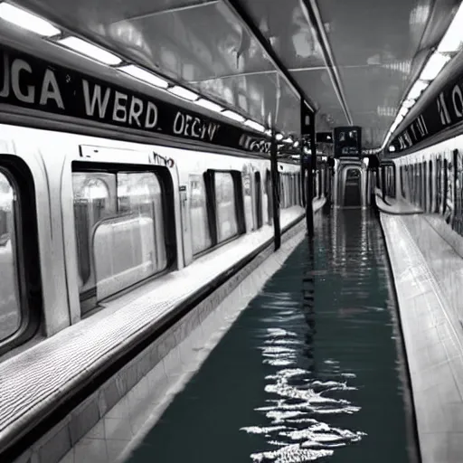 Image similar to flooded subway car, surreal,