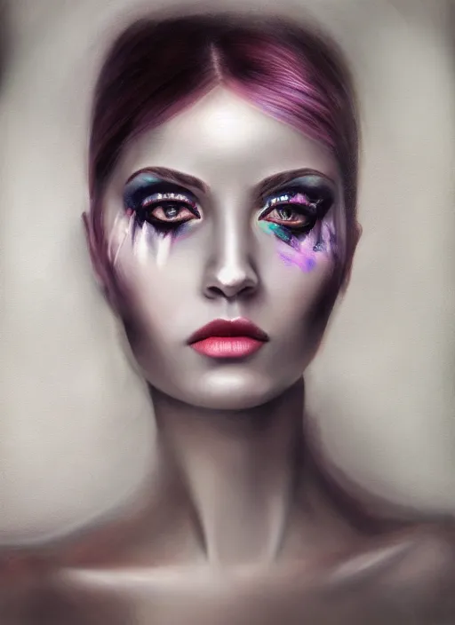 Image similar to hyper realistic, portrait, close - up, make up, dark witch, painting by ansell, mary jane, smooth, sharp focus