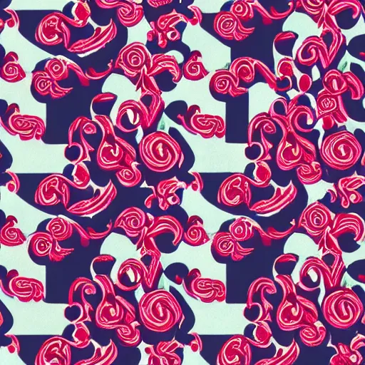 Prompt: an intricately repeating pattern of the letters G and M in the style of a floral 1960s wallpaper