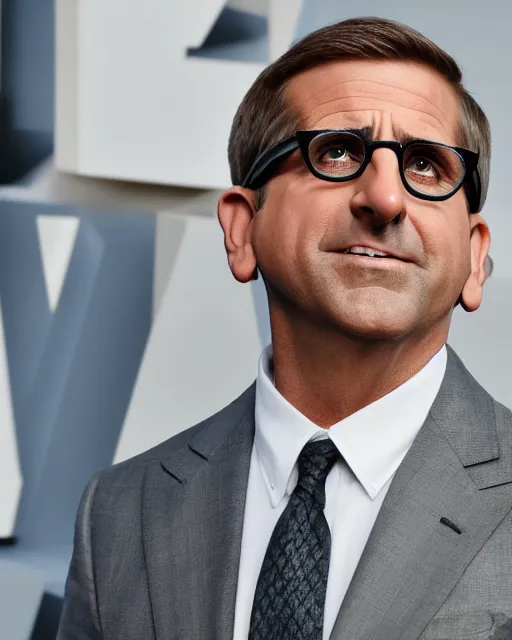 Prompt: steve carrell with a suit as a muppet. highly detailed felt. hyper real photo. 4 k.