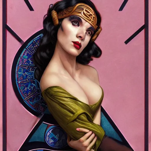 Image similar to an art nouveau, ( streamline moderne ), multi - ethnic and multi - racial portrait in the style of charlie bowater and donato giancola and charles dulac. very large, clear, expressive, and intelligent eyes. symmetrical, centered, ultrasharp focus, dramatic lighting, photorealistic digital matte painting, intricate ultra detailed background.