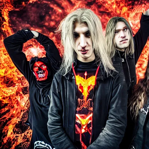 Image similar to xqc in a satanic heavy metal band, 4k, high detail, high-resolution photograph, professional photography, ultra-detail