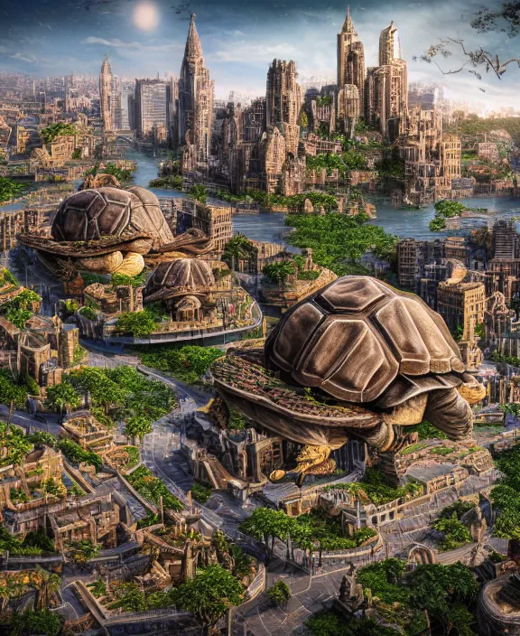 Image similar to city built on a giant tortoise. magic fantasy style. highly detailed 8 k. intricate. lifelike. soft light. nikon d 8 5 0.