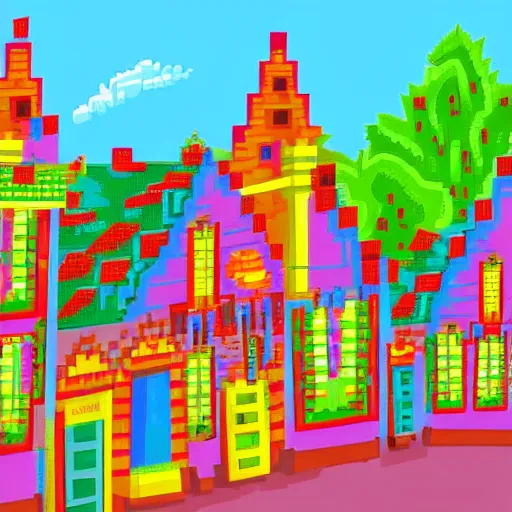 Image similar to pixel art of Colorful Mexican village