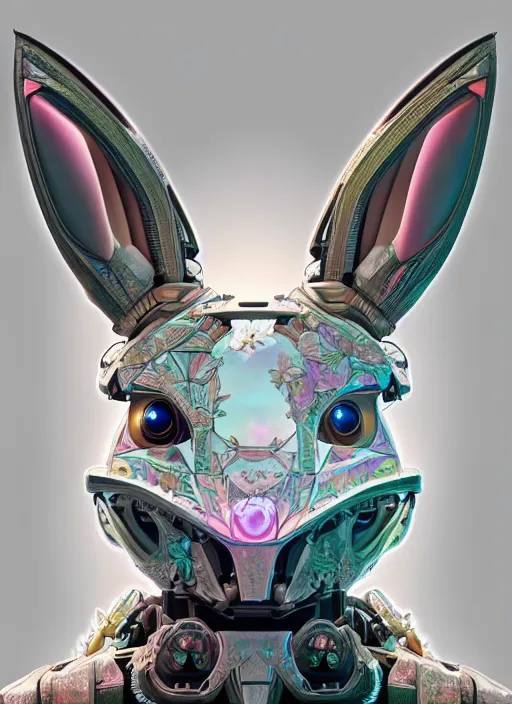 Image similar to symmetry!! portrait of a hybrid robot bunny, floral! horizon zero dawn machine, intricate, elegant, highly detailed, ray tracing, digital painting, artstation, concept art, smooth, sharp focus, illustration, art by artgerm and greg rutkowski and alphonse mucha, 8 k