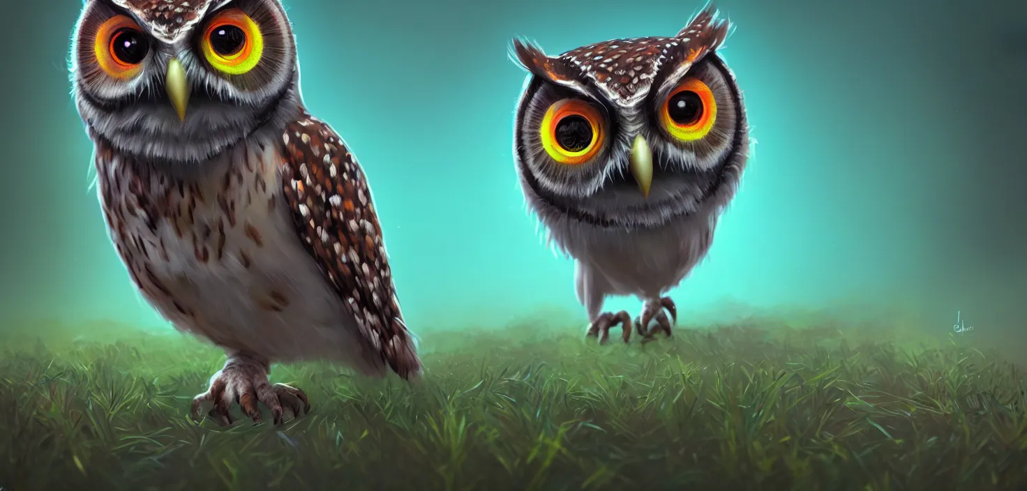 Prompt: owl colourful murky with strange cute friendly owl with beauty eyes appearing in grass flowers, in the style of craola, shallow depth of field, highly detailed, digital painting, trending artstation, concept art, illustration, cinematic lighting, vibrant colors, photorealism, epic, octane render