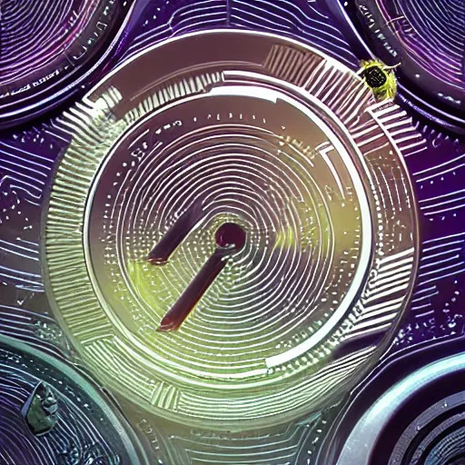 Image similar to circular futuristic and metallic token with ( ( kynthic ) ) in the center, sharp details, art style by beeple and android jones