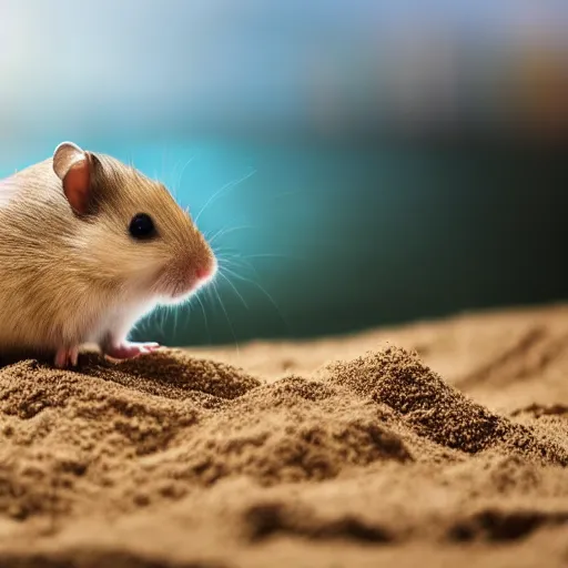 Image similar to Photo of a hamster making a big sandcastle, highly-detailed 4K award-winning