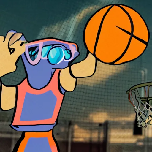 Prompt: A squid playing basketball