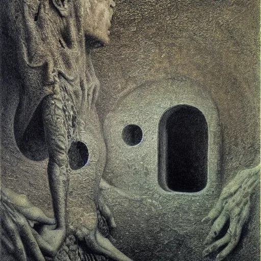 Prompt: theseus in the labyrinth, extra detailed, photorealistic, oil painting by beksinski and dore