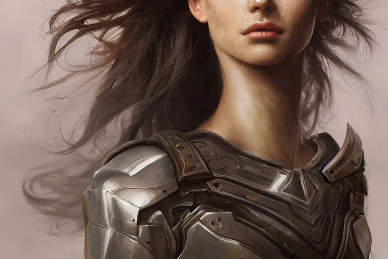 Image similar to a portrait of an attractive young woman, clothed in battle armor, olive skin, long dark hair, beautiful bone structure, symmetrical facial features, intricate, elegant, highly detailed, digital painting, trending on Artstation, concept art, smooth, sharp focus, illustration, from Metal Gear by Ruan Jia and Mandy Jurgens and Artgerm and greg rutkowski and william-adolphe bouguerea, award winning