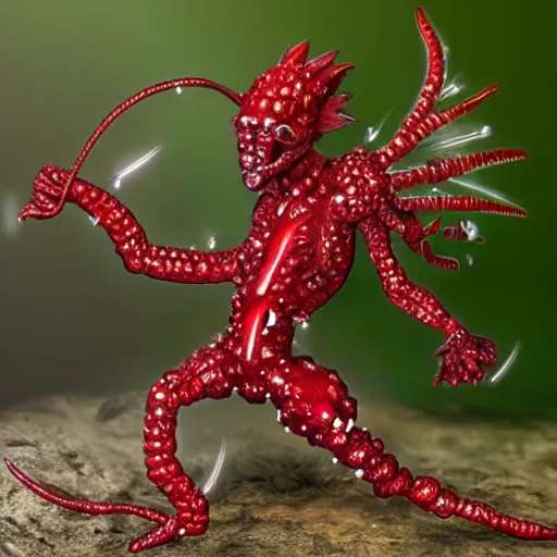 Image similar to red crystal worm with crystals jagging out of his body, fantasy, dnd, highly detailed