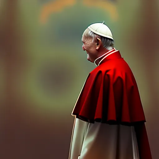 Image similar to pope john paul ii standing ina curch, digital painting, greg rutkowski, artstation, cinematic, matte painting