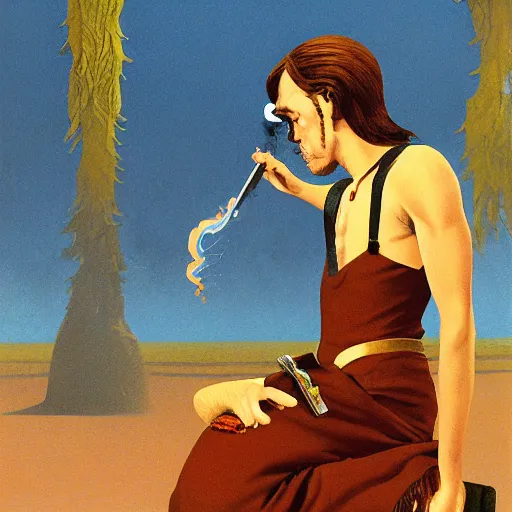 Image similar to hamburger smoking a cigarette, high detail, fantasy illustration by angus mcbride