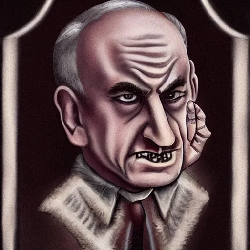 Prompt: a portrait of benjamin netanyahu as dracula, tim burton style