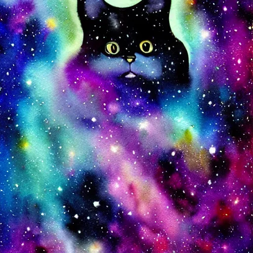 Image similar to watercolor galaxy cat