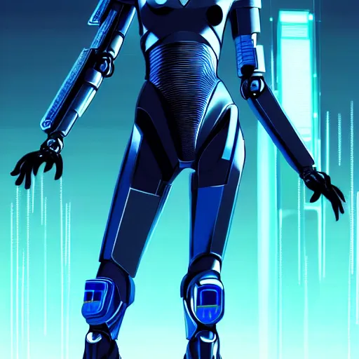 Image similar to full body shot, woman in futuristic combat costume with dark bobcut haircut with friendly blue eyes and slim features looking askance, cyberpunk bionics, retro - futurist style, intricate, elegant gleaming jewelry, angelic halo, highly detailed, digital painting, artstation, concept art, smooth, sharp focus, illustration, art by wlop, mars ravelo and greg rutkowski