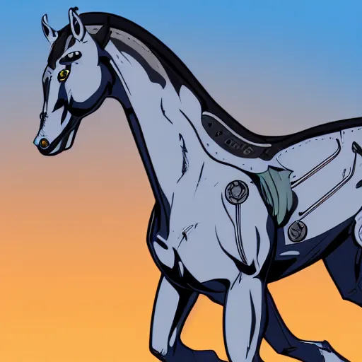 Prompt: cyborg horse, cel-shading, 4k