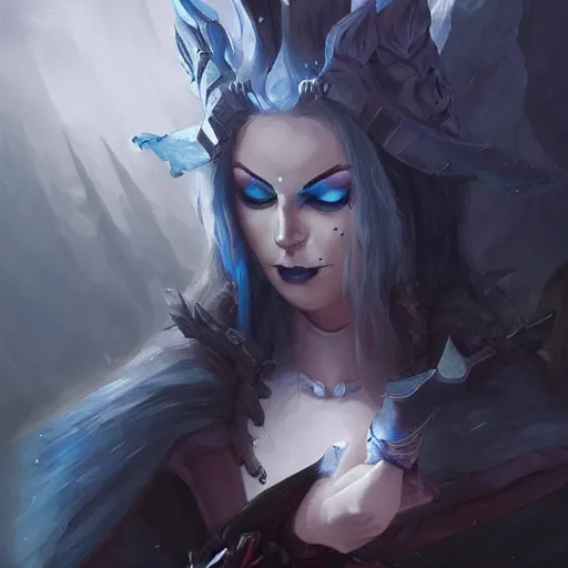 Prompt: grumpy goth ice mage, makeup, sharp focus, dnd character art portrait, epic composition, matte fantasy painting, deviantart artstation, by jason felix by steve argyle by tyler jacobson by peter mohrbacher, cinema, masterpiece