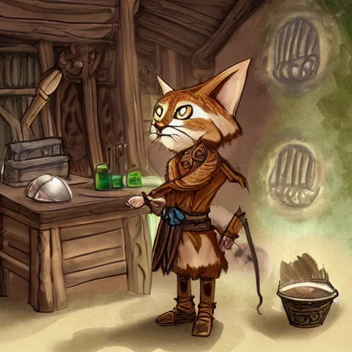 Image similar to DnD character art of a tabaxi druid in a tavern, digital art