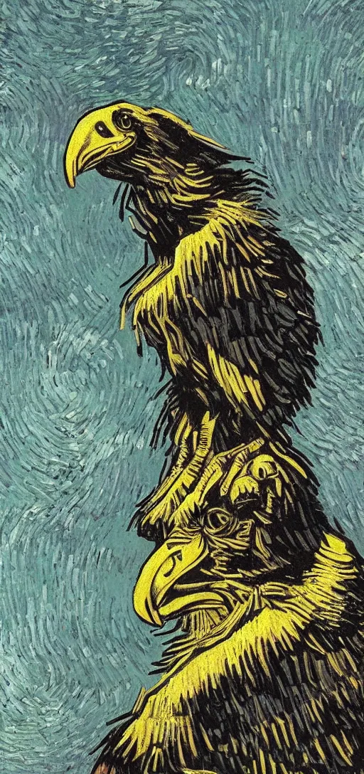 Prompt: vulture look in the style of Vincent Van Gogh