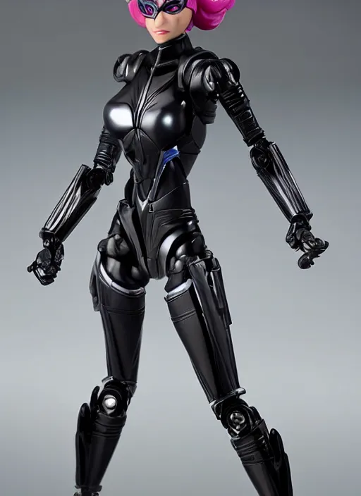 Prompt: Transformers Autobot Catwoman action figure from Transformers: Robots in Disguise (2015), symmetrical details, by Hasbro, Takaratomy, tfwiki.net photography, product photography, official media