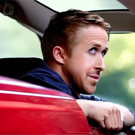 Prompt: ryan gosling at a drive thru window