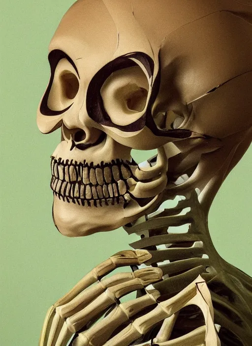 Image similar to a womans face in profile made of monstera leaves skeleton in the style of the dutch masters