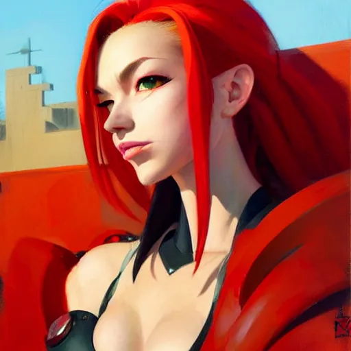 Image similar to Greg Manchess portrait painting of Red XVIII Nanaki from FFVII as Overwatch character, medium shot, asymmetrical, profile picture, Organic Painting, sunny day, Matte Painting, bold shapes, hard edges, street art, trending on artstation, by Huang Guangjian and Gil Elvgren and Sachin Teng